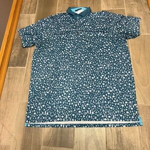 Greyson Golf Polo Shirt Men’s XXL Blue Botanical Print Wolf Logo